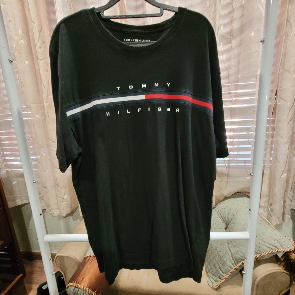 Tommy Hilfiger Black Tee with Red and Blue Accents